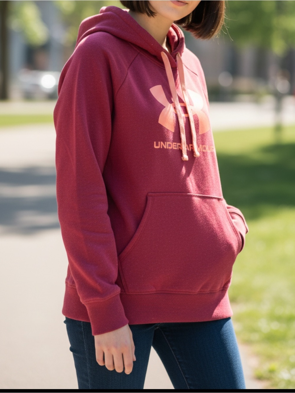 Under Armour Burgundy Hoodie with Coral Logo